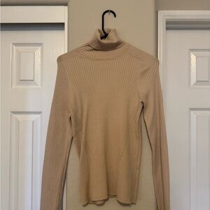 Mango Light Beige Ribbed Knit Top